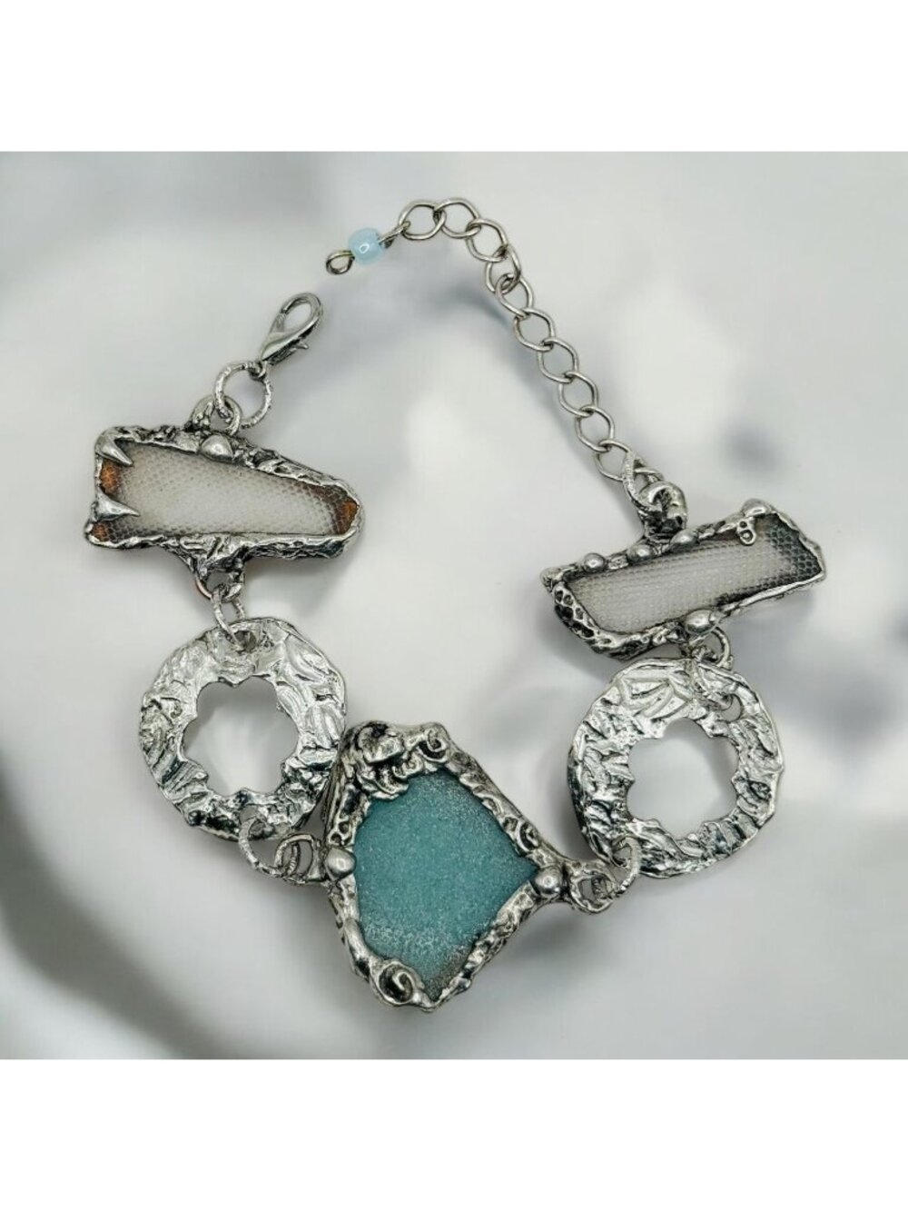West Coast Sea Glass & Silver-Blend Boho Metalwork Bracelet | Hand Soldered